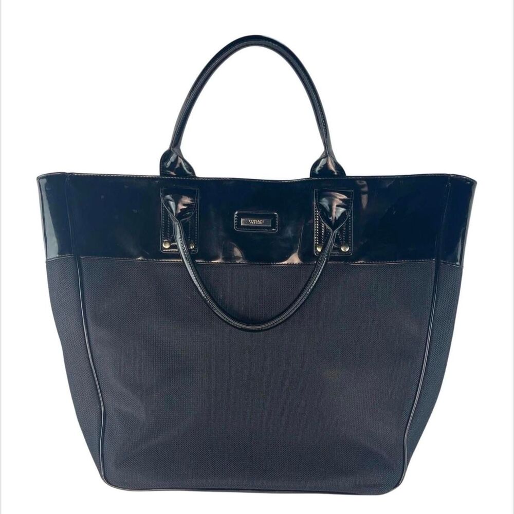 NEW Versace Perfums XL Black Tote  Patent Leather Trim & Metal Feet w COA